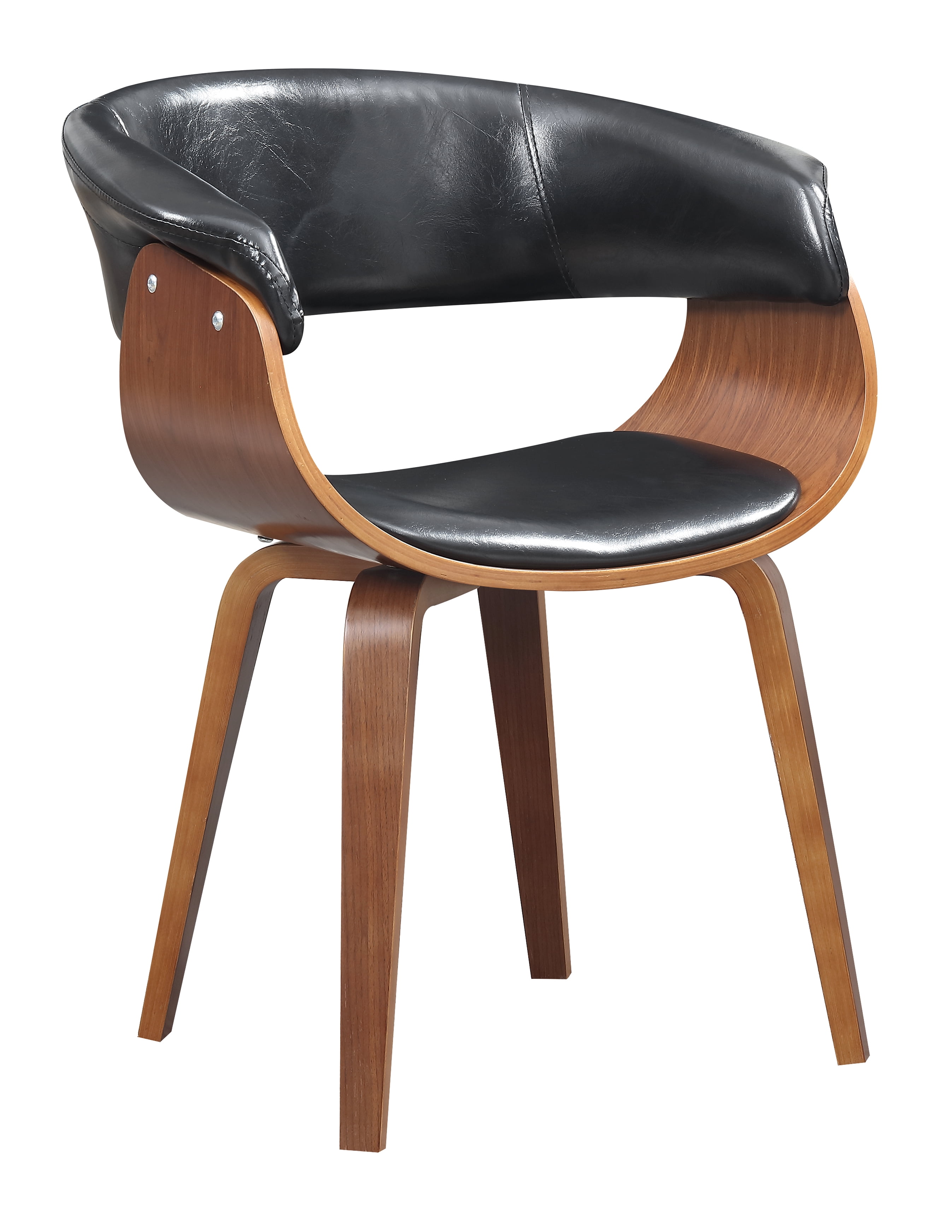Wood and Black Faux Leather Mid-Century 18-Inch Seat Height Dining Chair