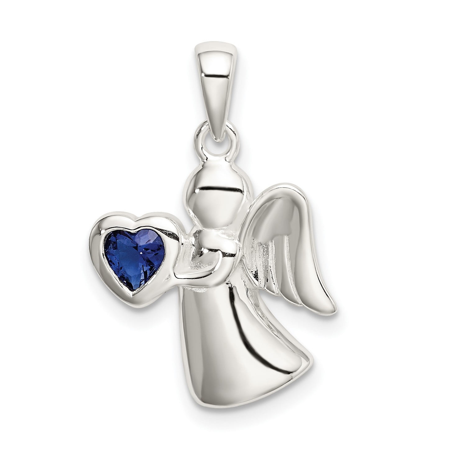 Jewelry Stores Network Sterling Silver Angel Blue CZ Heart Pendant 18x15mm