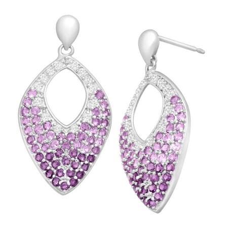 1 ct Natural Amethyst & White Topaz Marquis Drop Earrings in Sterling Silver