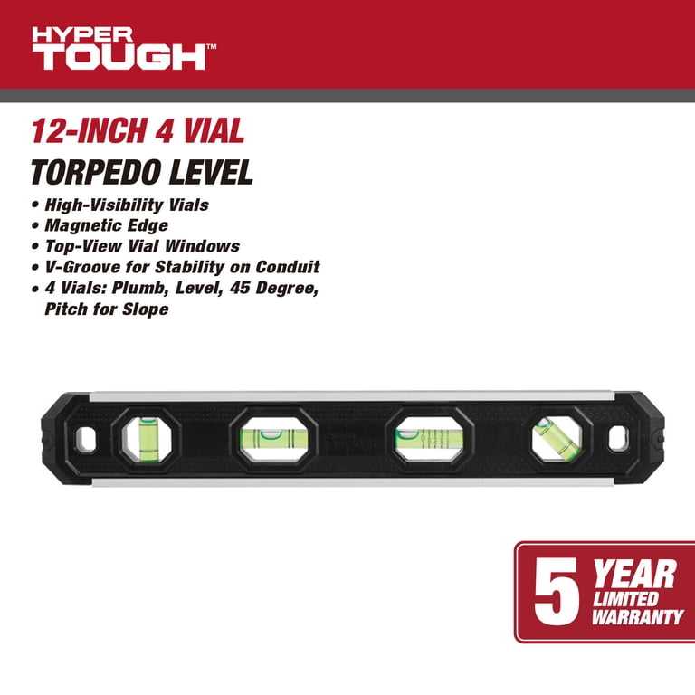 Hyper Tough 12-Inch Magnetic Torpedo Level, 4 Vials photo 2