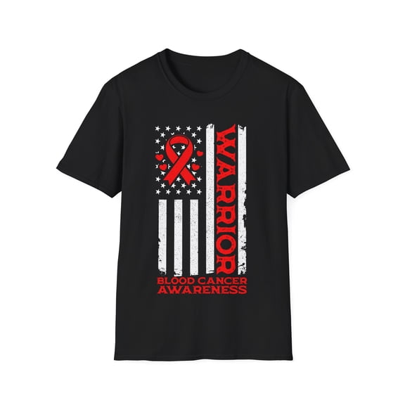 Warrior USA Flag Blood Cancer Awareness Month Red Ribbon TShirt