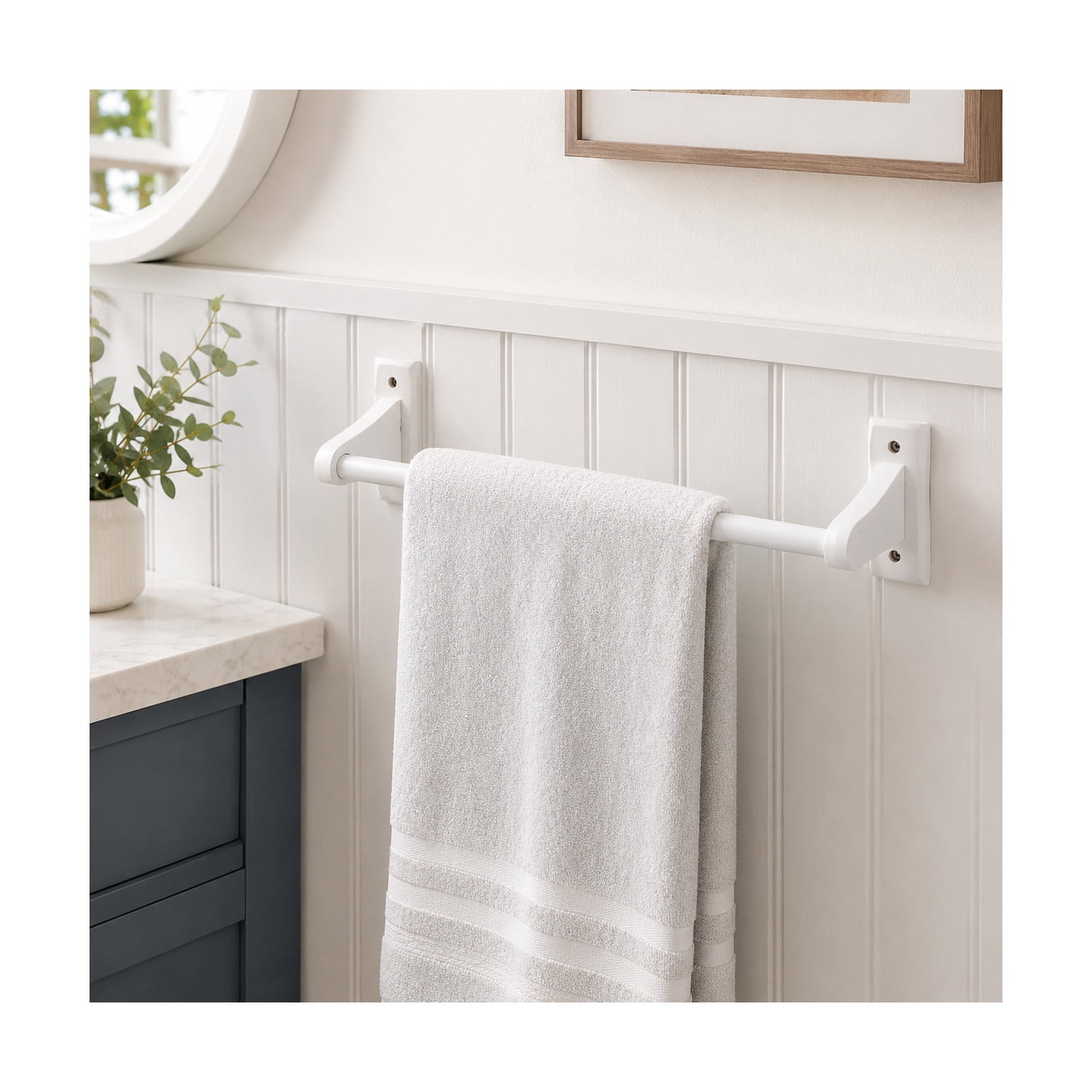 White Wood Dalton 18 in. Towel Bar, Bathroom and Kitchen Wall Mount
