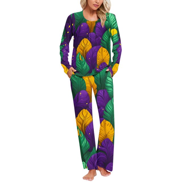 Puntoco Conjunto de pijama con parte superior y pantalones informales con estampado degradado para mujer