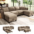 thumbnail image 5 of BedLuxury 112" Modular Sectional Sofa with 2 Moveable Storage Ottoman, Cloud Couch Seats 6, Modern Living Room Furniture, Chenille Brown, 5 of 12