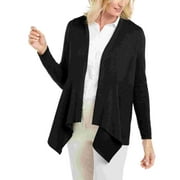 JM Collection Women's Petite Mixed-Ribbed Flyaway Cardigan Black Size Large