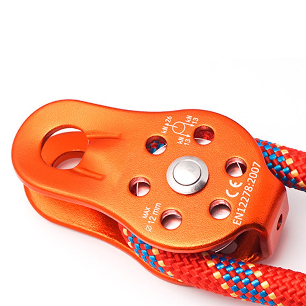 Pulley Wheel 26KN Aluminium Alloy Heavy Duty Single Rope Pulley Block For 12mm Rope (orange