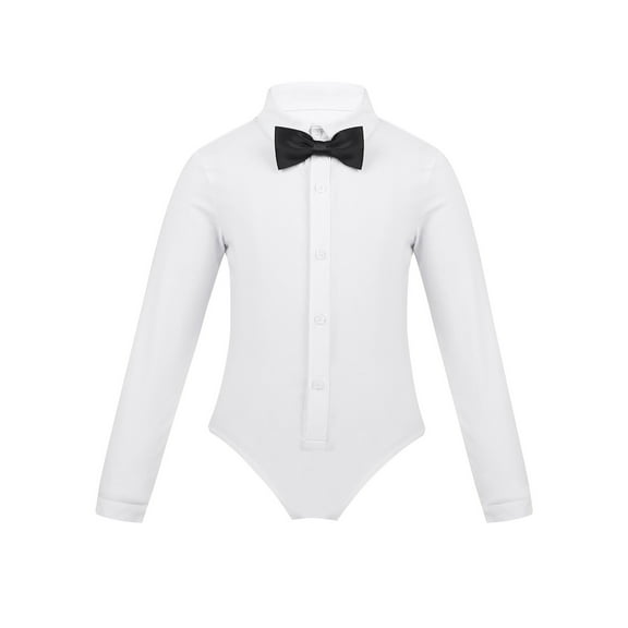 Yeahdor Boys' White Polyester Cotton Long Sleeve Leotard, Size 4