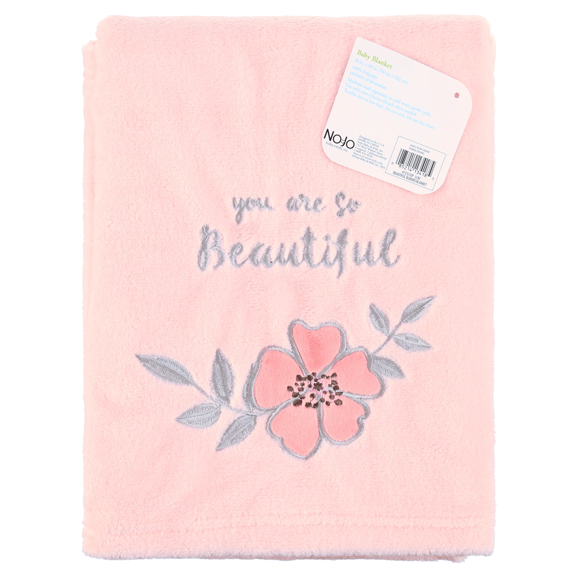 Little Love by NoJo Beautiful Blooms Pink and Gray Baby Blanket