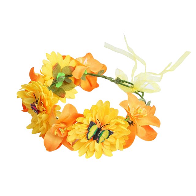 CSChome Flower Crown Flower Crown Realistic Flower Lace Up Wedding Photo Prop Butterflies Head Bohemia Party Hair Accessory