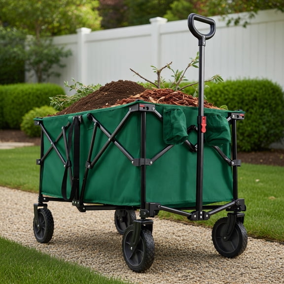 Demi Bonn Heavy-Duty 38-inch Collapsible Wagon Cart, 400 lb Capacity All-Terrain Folding Utility Cart for Camping Gardening Shopping, Black