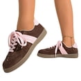 thumbnail image 2 of Domuza Women's Retro Suede Low Top Sneakers, Color Block Stripe Lace Up Casual Walking Shoes, Classic Comfort Fashion Sneakers for Daily Outdoor Wear Pink 8.5（EU-41）, 2 of 5