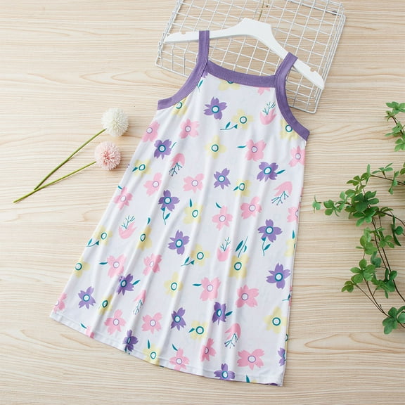 Rvasteizo Tween Dresses Print Sleeveless Round Neck Camisole Dress Floral Print Knee Length Loose for Girls Summer Wear