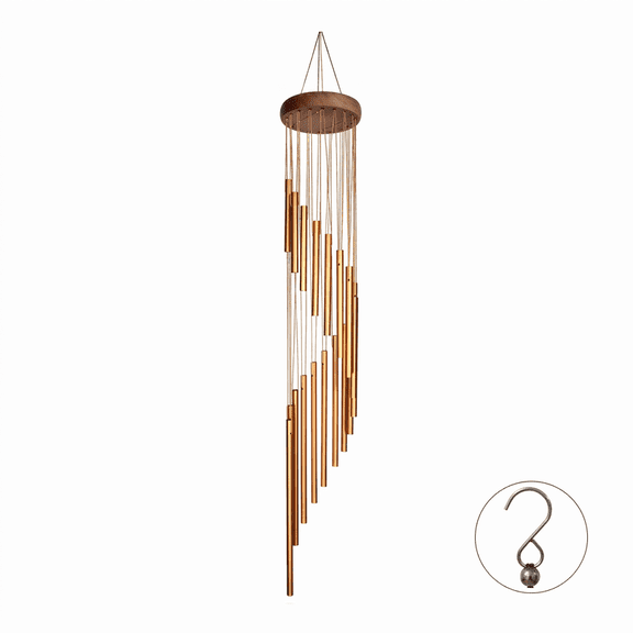 36 Inch Outdoor Metal Tube Wind Chime with S Hook, Pine Wood Hanging Decor for Garden Yard Patio