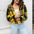 thumbnail image 4 of IROINNID Women's Jacket Shearling Jacket Turndown Lapel Plaid Long Sleeve Leisure Lattice Recreational Coat Tops, Yellow, 4 of 8