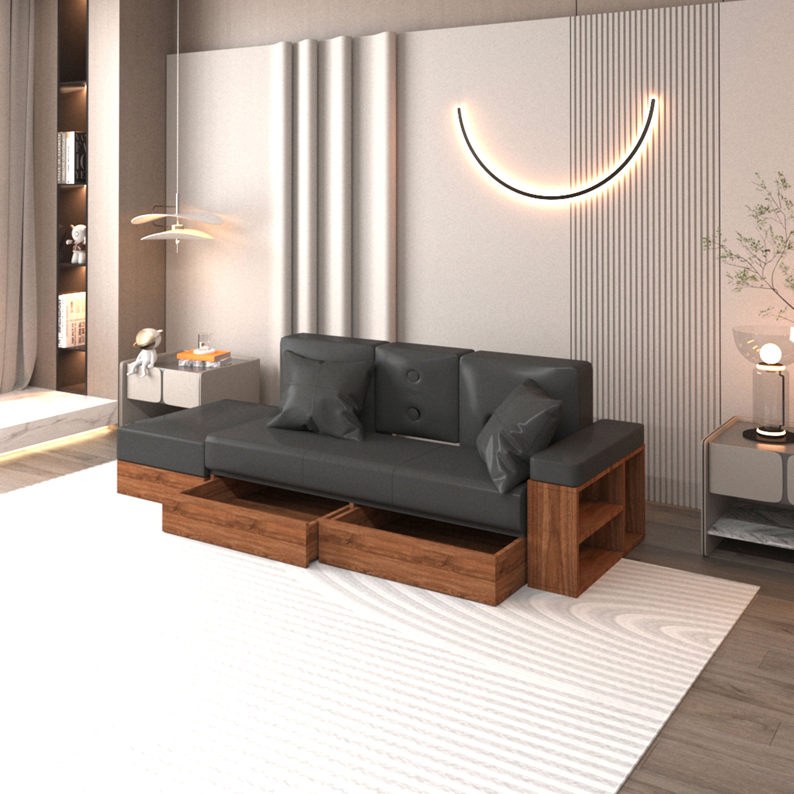 Multifunctional Sofa,Can Sit,Lie Down,Convertible Futon Sofa Bed with Storage Box and Drawer