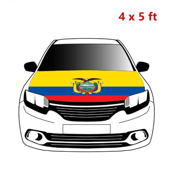 Ecuador Car Hood Cover, Flag 4x5ft Car Bonnet Banner, Universal Fit, Elastic Polyester, Stretchable, Patriotic Automotive Hood Covers, Patriot Gifts