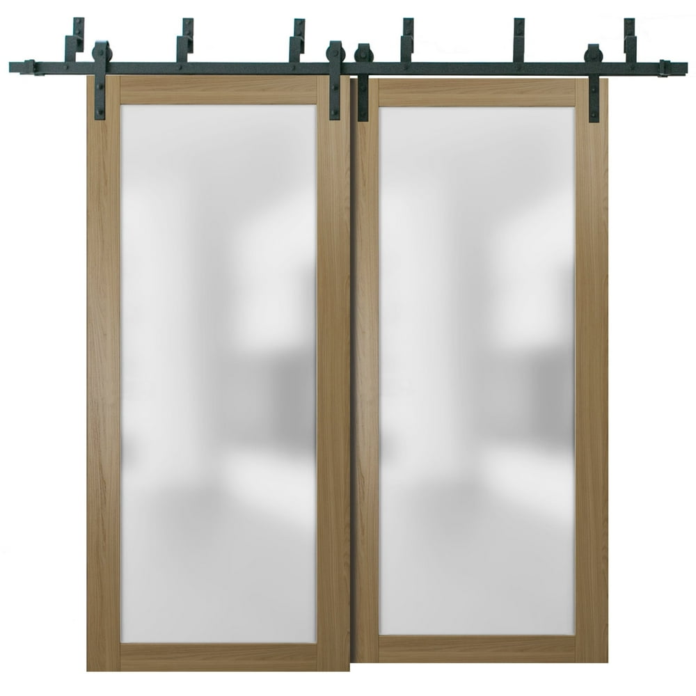 Sliding Closet Frosted Glass Barn Bypass Doors 60 x 96 inches with