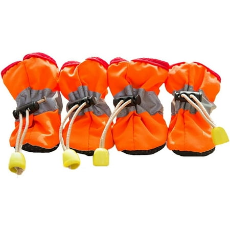 Dog Shoes Waterproof Dog Boots for Small Medium Large Dogs with Soft Anti-Slip Sole  Suitable for Rainy Weather Outdoor Walking  Adjustable Elastic Straps  Reflective at Night (Orange  4)