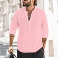 thumbnail image 3 of Rvwovn Men's Long Sleeve Henley Shirt, Lightweight Breathable Linen-Cotton Blend Top for Summer Vacation Outfits, 3 of 7