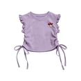 thumbnail image 2 of Kukoosong Girl's Embroidered Ruffle Sleeve Crop Tops, Kids Crew Neck Drawstring Side Tank Tops, Casual Cute Summer Shirts, 2 of 7