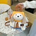 thumbnail image 6 of Cartoon plush double backpack, cute animal doll bag, a stylish backpack (orange grid puppy), 6 of 7