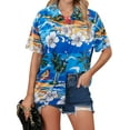 thumbnail image 5 of VILOVE Women Hawaiian Shirts Tropical Floral Printed Lapel Neck Button Down Short Sleeve Summer Cardigan Shirt, 5 of 7