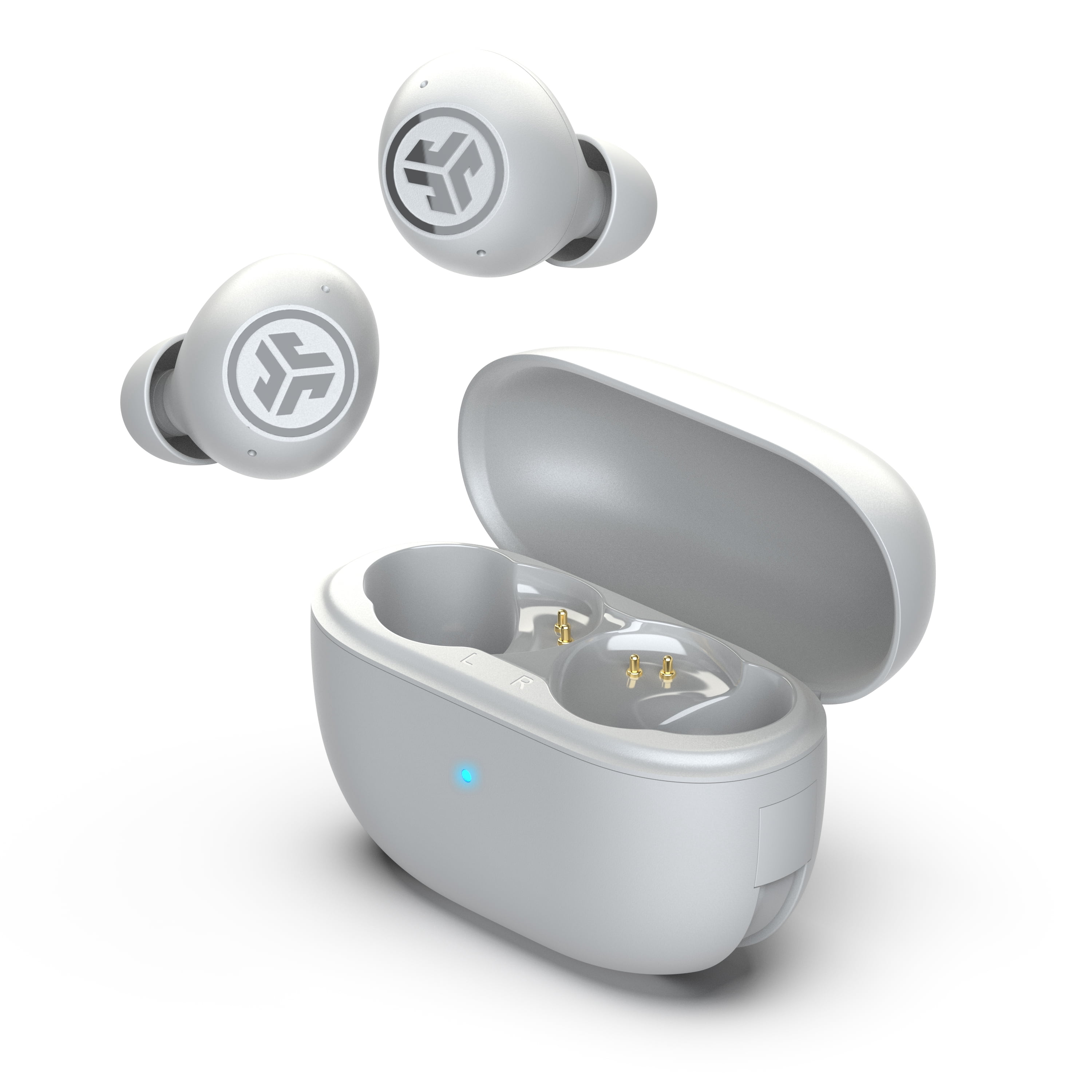 JLab GO Pop ANC Bluetooth Earbuds, Charging Case, Transparent Cloud White