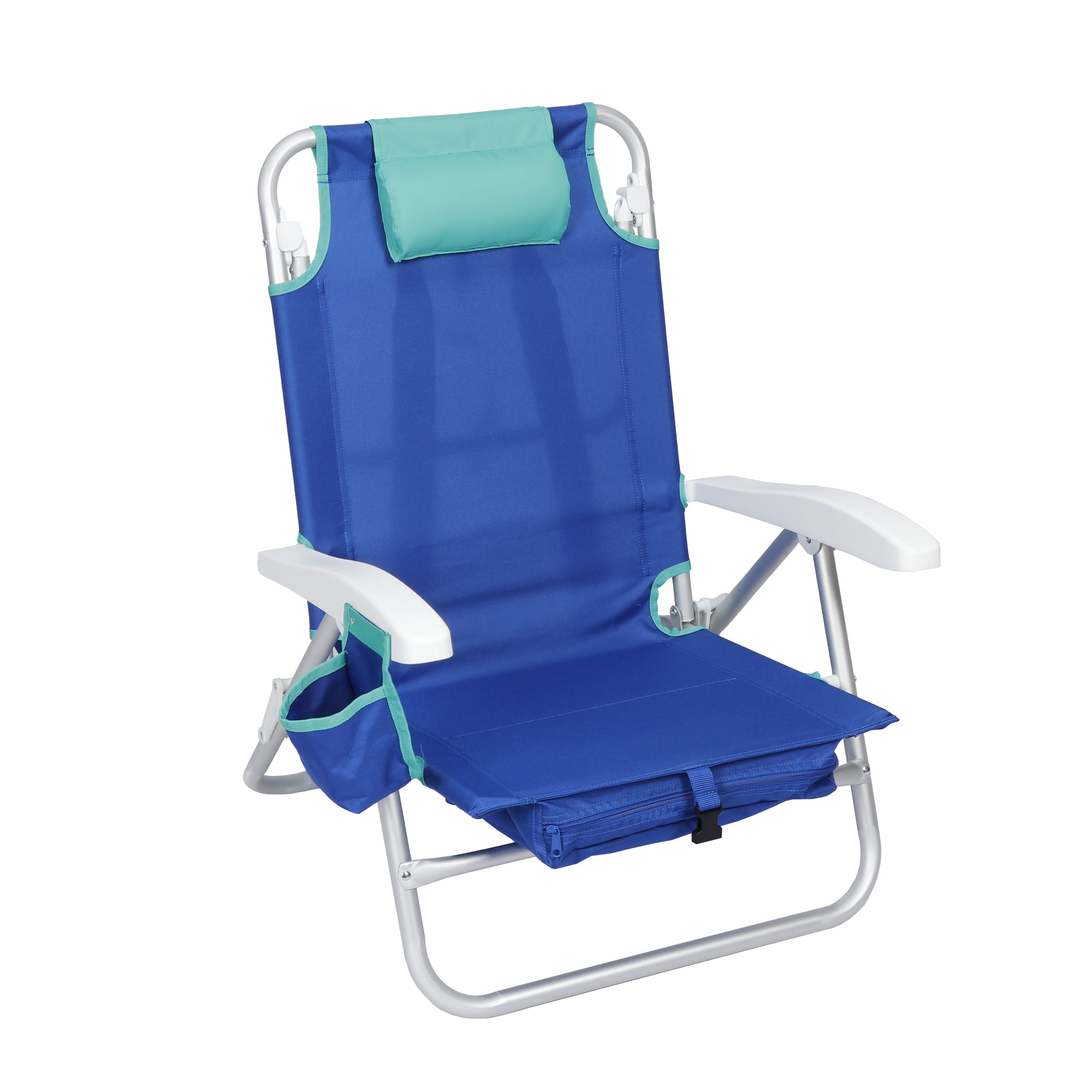 Mainstays Reclining and Lay Flat 2-Pack Beach Chair with Backpack Straps, Blue