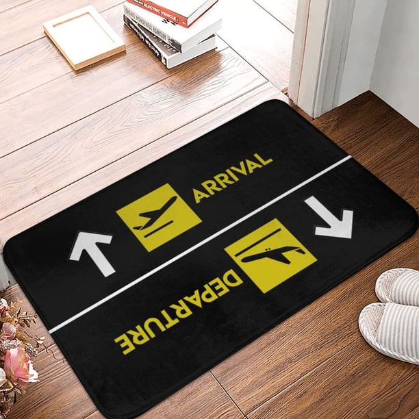 Felpudo de salida de vuelo para dormitorio, alfombra moderna de poliéster para entrada de casa, letrero de aeropuerto, alfombrilla antideslizante para puerta, alfombrilla para pies Fivean unisex