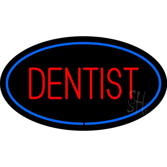 Red Dentist Oval Blue Border LED Neon Sign 20 x 37 - inches, Black Square Cut Acrylic Backing, with Dimmer - Bright and Premium built indoor LED Neon Sign for Defence Force.