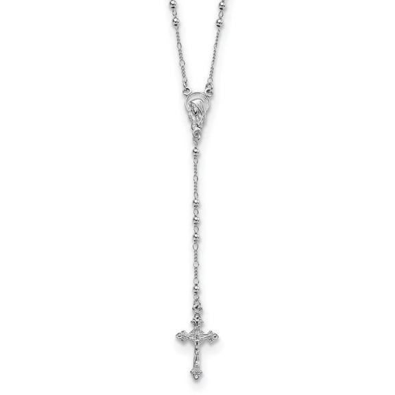 Auriga Fine Jewelry 925 Sterling Silver Rhodium Plated Polished Beaded Rosary Necklace for Women 24"