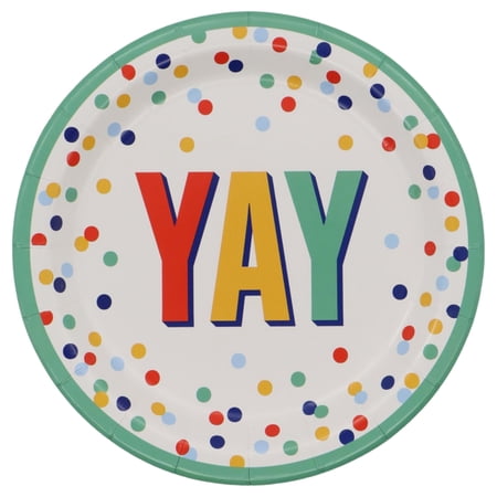 Celebrate It "Yay" Snack Plates, Disposable Confetti Party Paper Plates, Multicolor, 7", 12 Pack (120 Total)