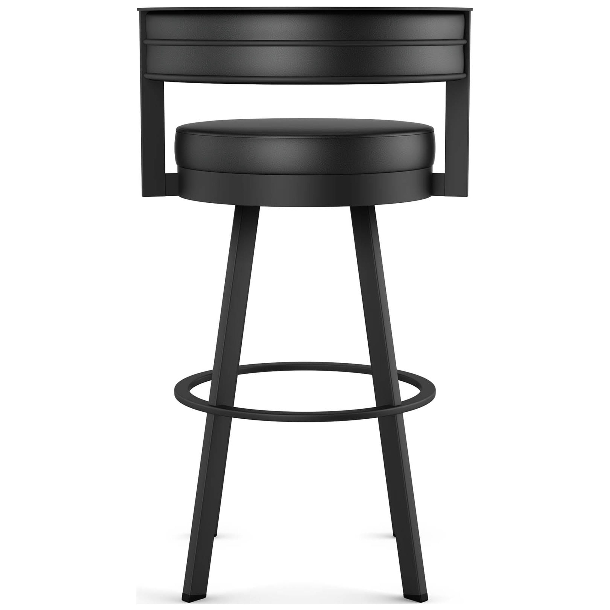 Amisco Browser 30 In. Swivel Bar Stool - Black Faux Leather / Black Metal