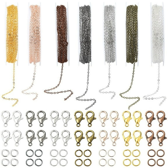 1 set DIY Necklaces Jewelry Making Kit Including Brass Cable Chains Zinc Alloy Lobster Claw Clasps Iron Open Jump Rings Mixed color 2~12x0.7~6x0.2~0.7mm