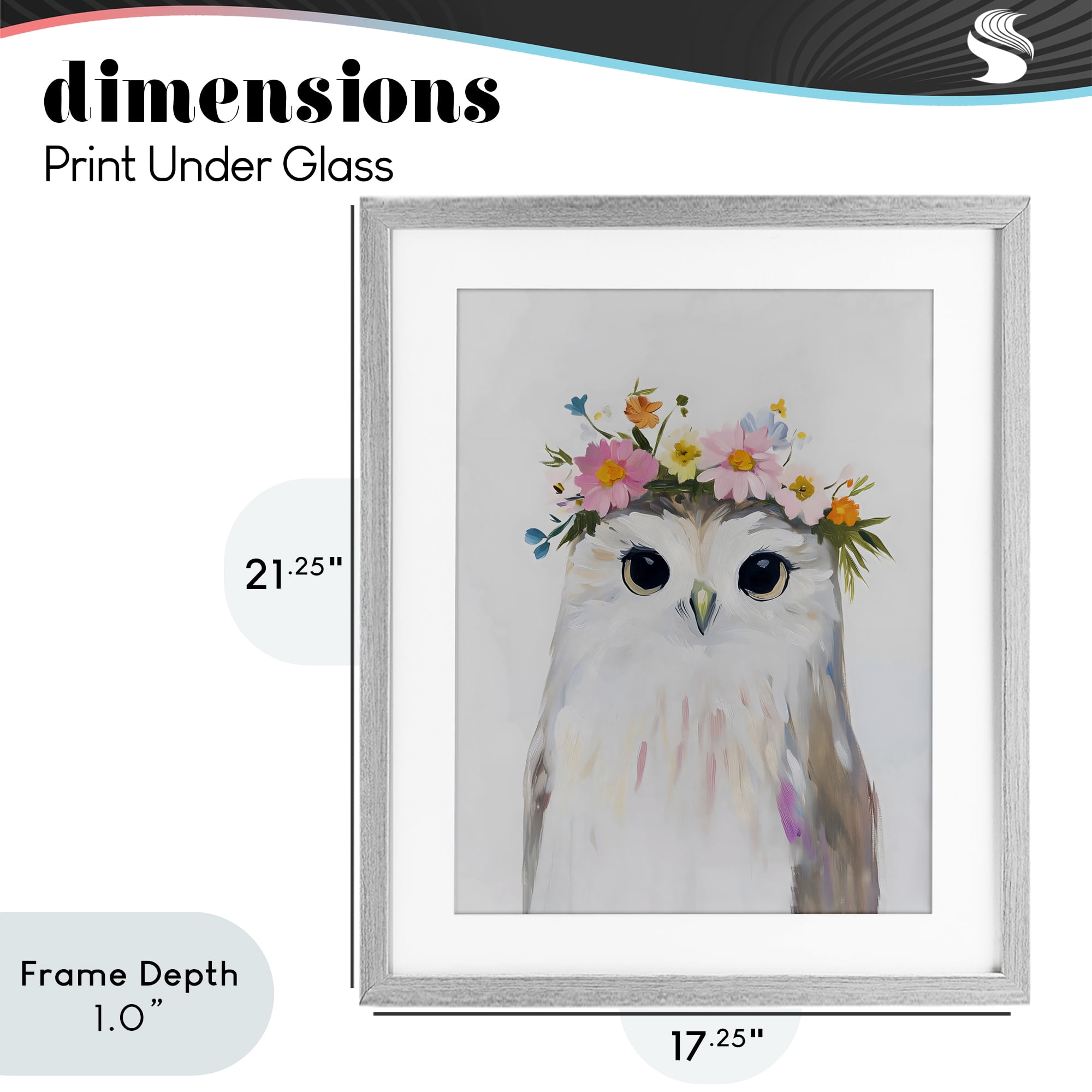 Stupell Industries Flower Crown Owl Gray Framed Print Under Glass, design by The Prints Vibe