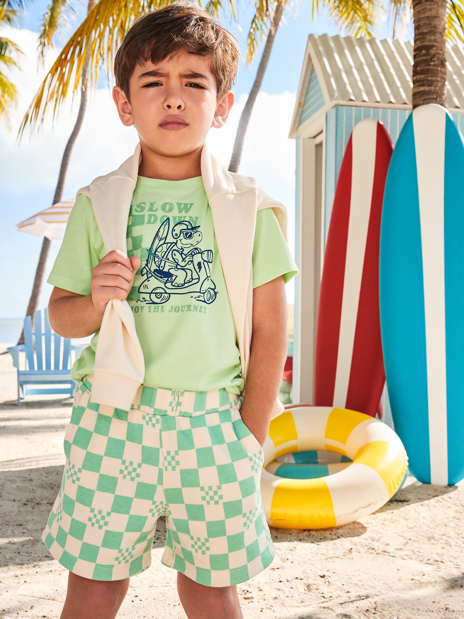 Garanimals Newborn, Baby & Toddler Boy Cotton 3-Piece Set, Graphic Sweatshirt, T-Shirt & Pull-On Shorts, Sizes 0-6T