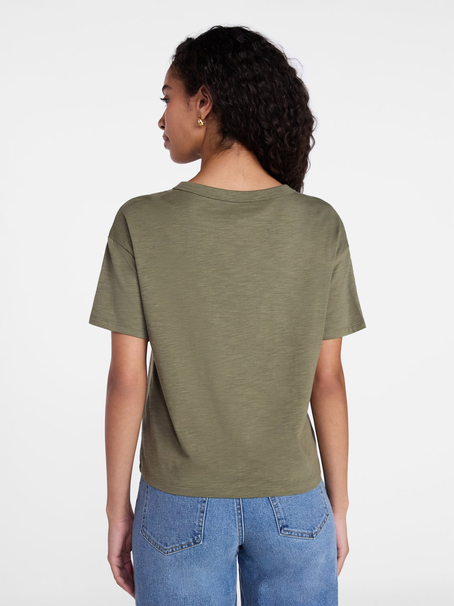 Time and Tru Women's Boxy Slub Tee with Short Sleeves, Sizes XS-XXXL