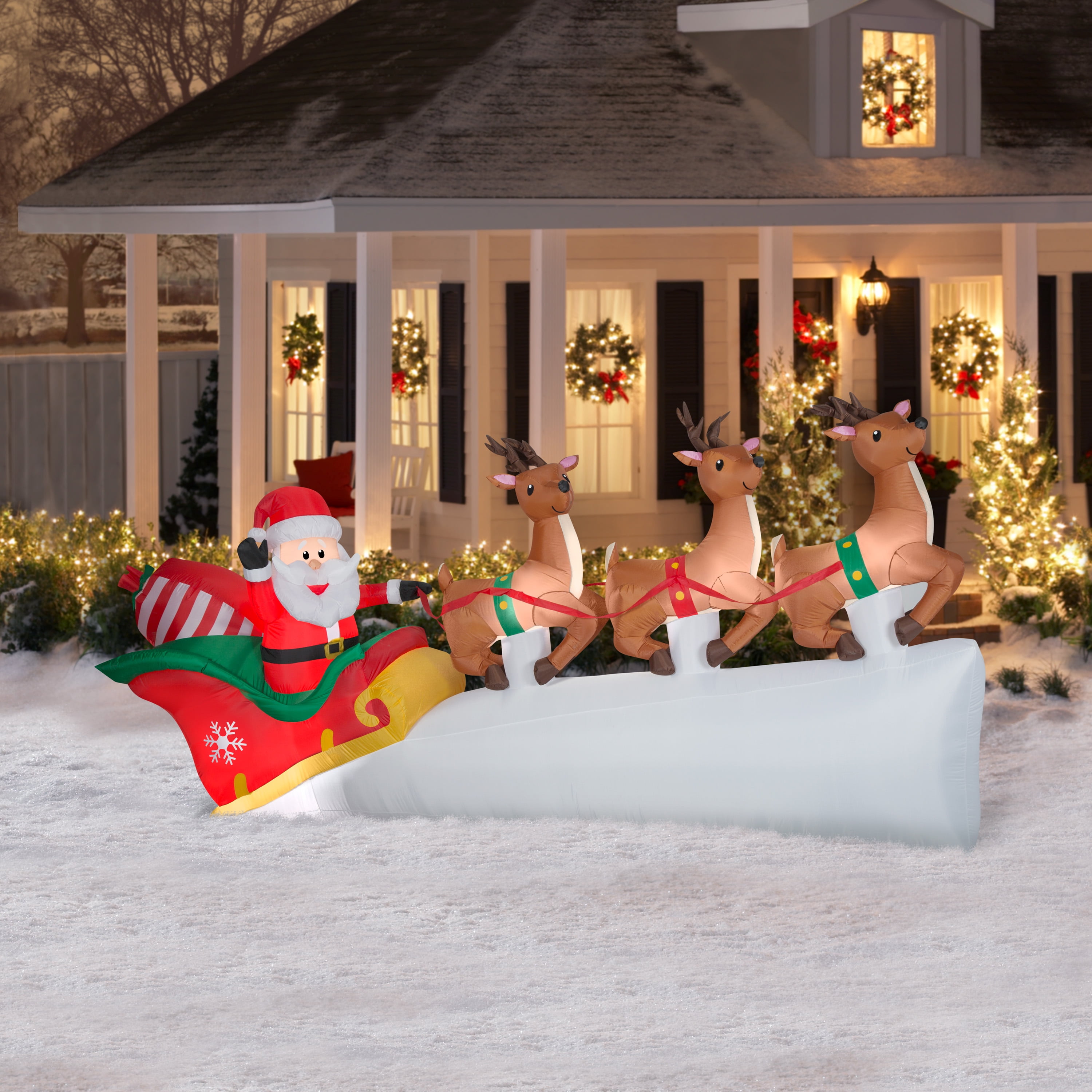 Holiday high quality Time 11ft Santa's Reindeer Outdoor Christmas Airblown Inflatable RARE