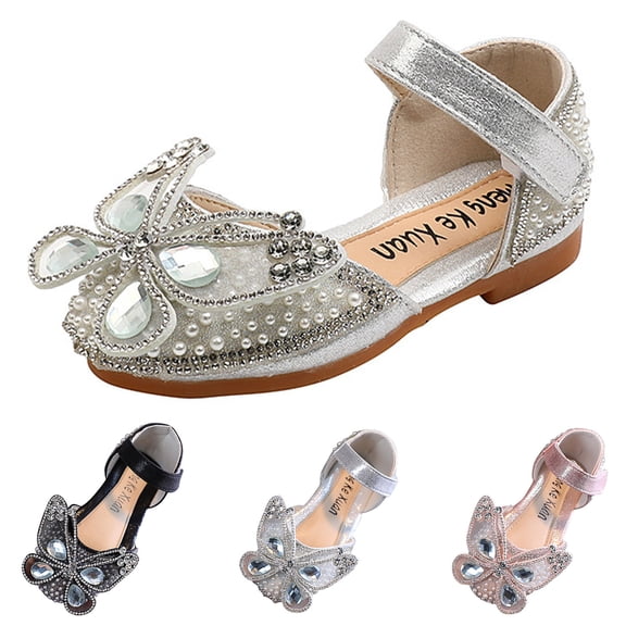 Gubotare Sandals for Little Girl Casual Summer Girl's Leather Closed Toe Outdoor Sport Sandals (Silver,9)