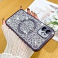thumbnail image 2 of Designed for iPhone 11 Case,Compatible with MagSafe Cheetah Print Plating Cameratection Clear Phone Case, Magnetic Glitter Leopard Print for Women Girls Phone Case 6.1"-Purple, 2 of 11
