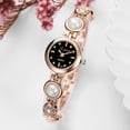 thumbnail image 2 of Reloj de pulsera analógico de cuarzo con esfera redonda para mujer, correa de aleación, reloj de diamantes de imitación (oro rosa y negro), 2 of 2