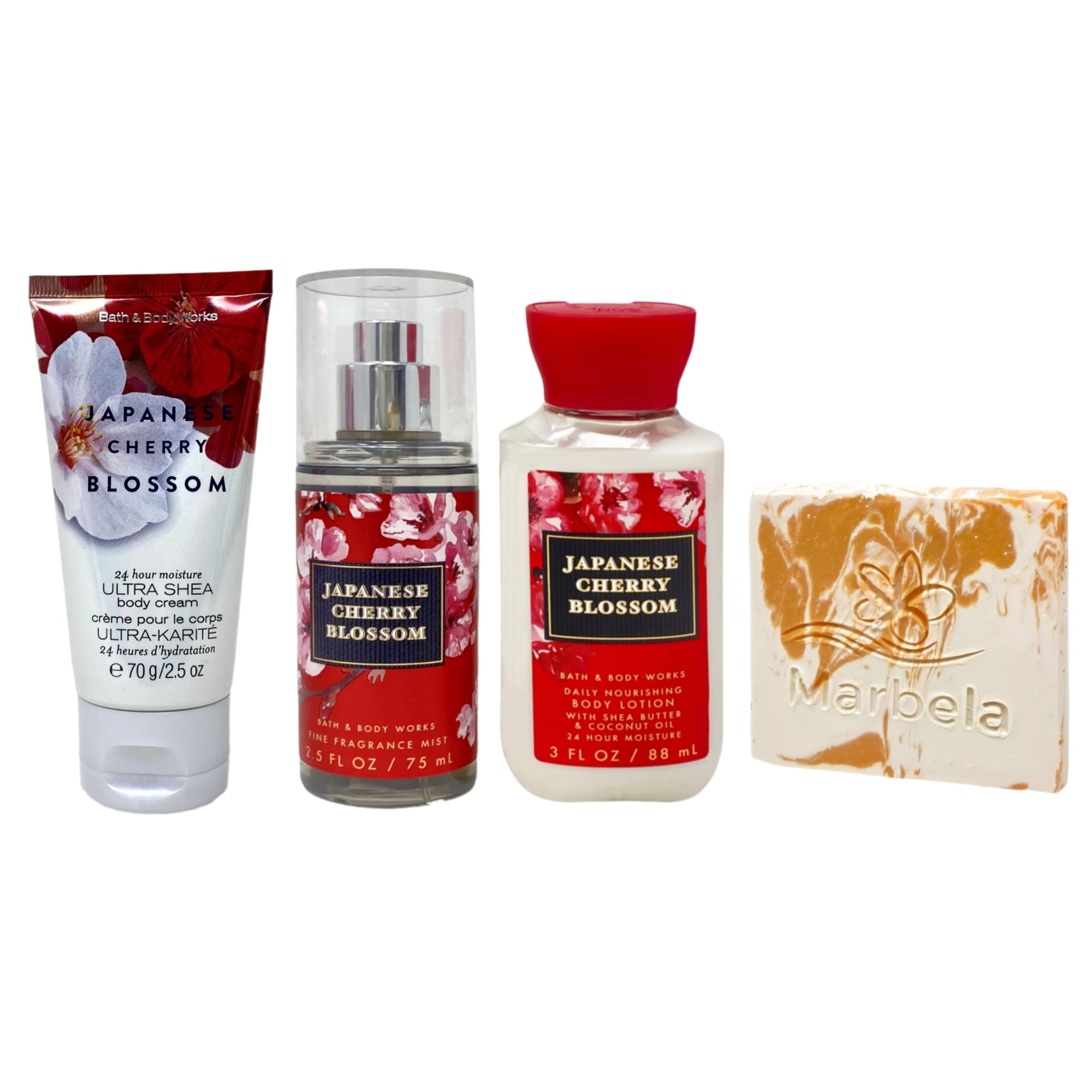Bath & Body Works Japanese Cherry Blossom - Ultra Shea Body Cream, Fine Fragrance Mist and Daily Nourishing Body Lotions with a Peach Gardenia Mini Soap - Travel Size