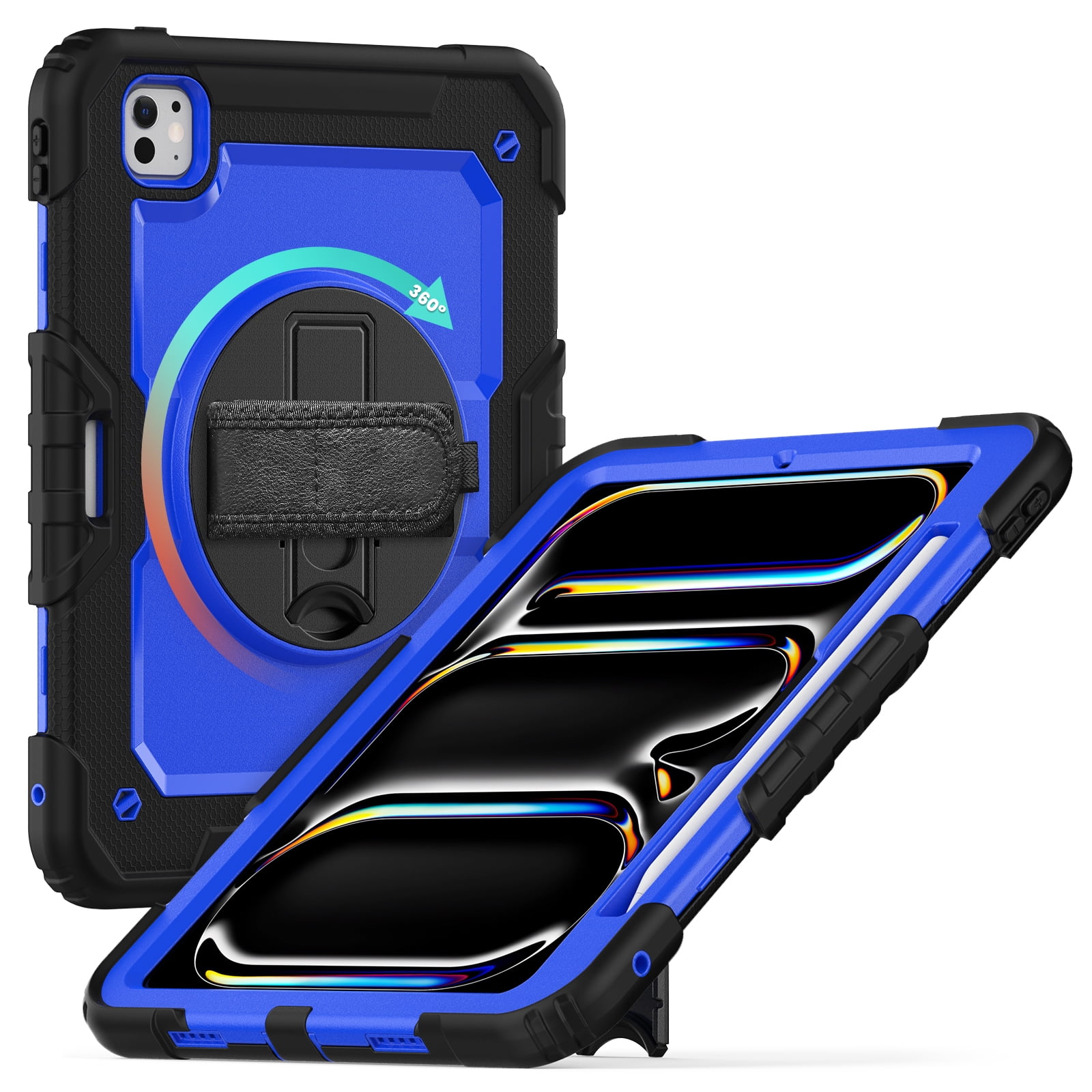 Rugged Shockproof Case for Apple iPad Air 11 Inch M4 M3 M2 2026/2025/2024, [Build in Screen Protector] Drop Proof Hand Strap Kickstand [Shoulder Strap] Pencil Holder Kids Friendly Case Cover