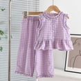 thumbnail image 2 of TOWED22 Toddler Baby Girl Outfits 2 Piece Sleeveless Embroidered Bow Camisole Wide Leg Linen Pants Clothes(Purple,3-4 Y), 2 of 6