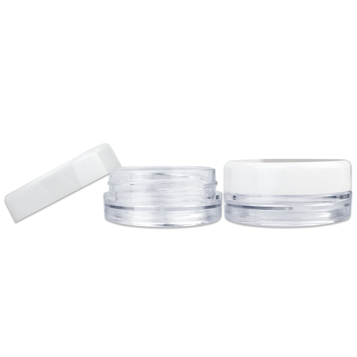 Beauticom 200 Pieces High Quality 3 Gram 3 ml (0.1 oz) Plastic Round Cosmetic Beauty Makeup Sample Jars (White Lid)