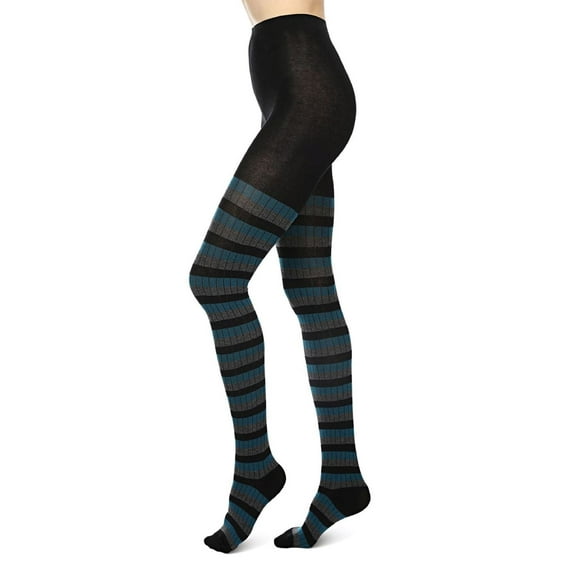 MeMoi Colored Stripes Cotton Blend Sweater Tights - Womens - Female (Small/Medium, Dark Gray Heather)