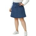thumbnail image 4 of MODA NOVA Juniors Plus Size Denim Skirt for Casual A-line Jean Buttons Decor Faux Pockets Mini Skirts, 4 of 5