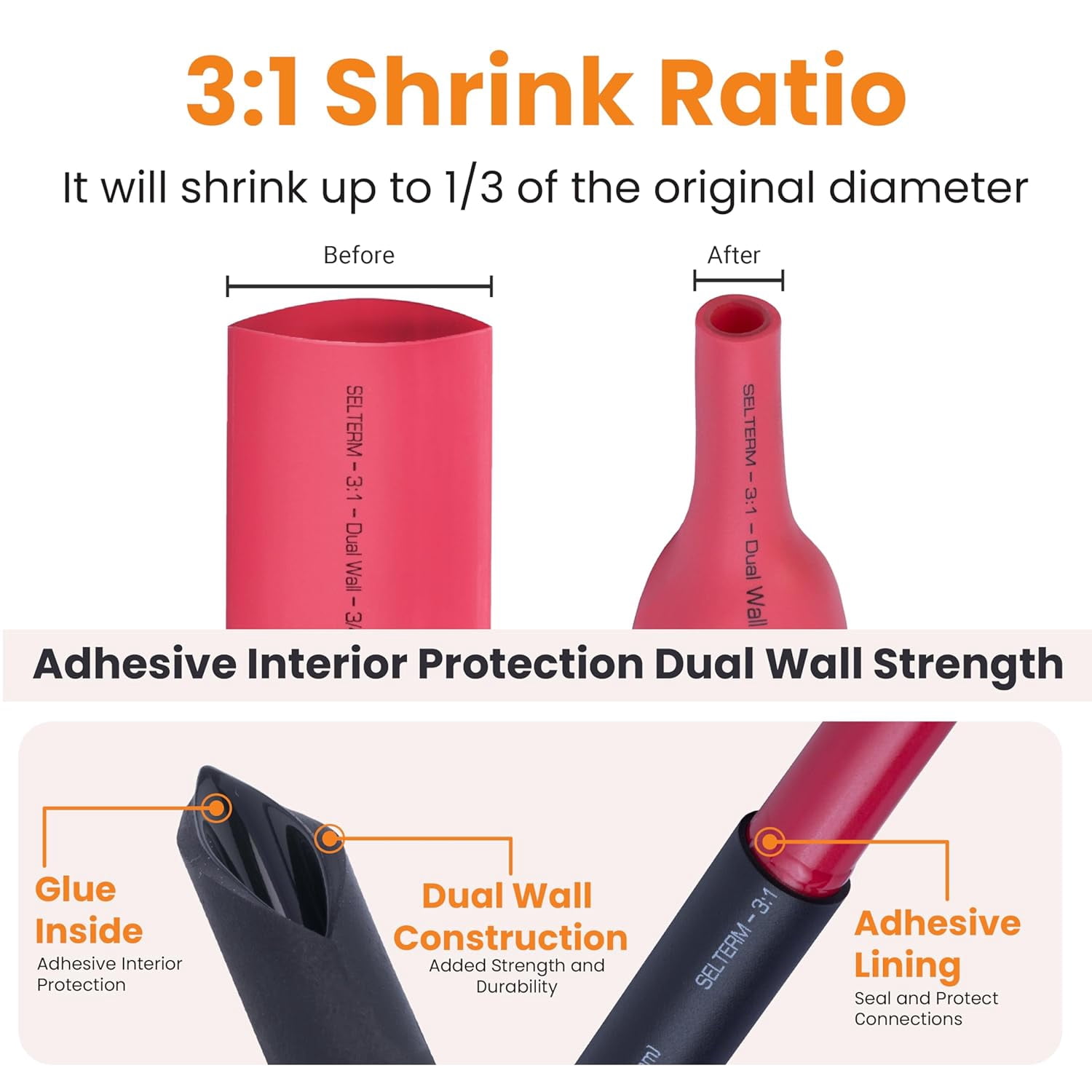 10 pieces - 2 wire gauge - 3/8 inch stud - battery terminal - ring terminal connector | comes with 12 pieces 3:1 black and red adhesive heat shrink tube | heavy-duty battery cable end - tin-plated co