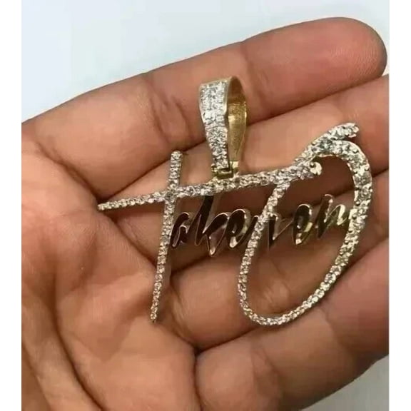 1.50Ct Round Cut Moissanite Men's Custom Name Pendant 14K Yellow Gold Plated