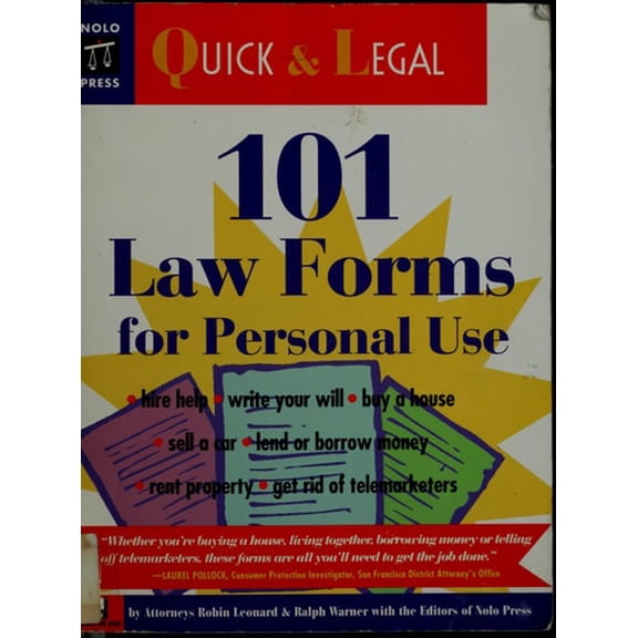 Pre-Owned 101 Law Forms for Personal Use (101 Law Forms for Personal Use, 1st ed) (Paperback) 0873374126 9780873374125